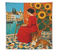 Femme Venise Tournesol Chien Tapisserie Murale, Chiens de compagnie