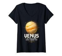 Femme Venus m'appelle et Je Dois partir Explorer l'espace et Aimer Les planètes T-Shirt avec Col en V