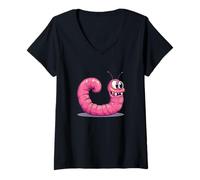 Femme Ver joyeux qui se tortille dans le plaisir T-Shirt avec Col en V