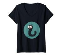 Femme Ver noir amusant ludique qui se déplace avec joie T-Shirt avec Col en V