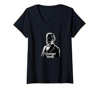 Femme Verdi Portrait Compositeur Silhouette Musique Classique Opéra T-Shirt avec Col en V