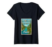 Femme Verdon Gorge France Vintage Voyage Souvenir Post Art Graphique T-Shirt avec Col en V