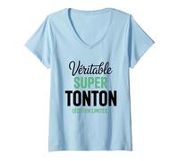 Femme Véritable Super Tonton Édition Limitée Oncle Parrain Drôle T-Shirt avec Col en V