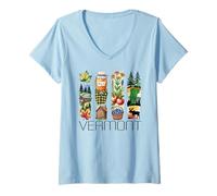 Femme Vermont, illustré, sirop d'érable, Vacances aux États-Unis, Nature T-Shirt avec Col en V