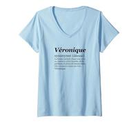 Femme VÉRONIQUE Prénom Définition | Synonyme Déesse - Drôle Humour T-Shirt avec Col en V, Bleu Céleste, M