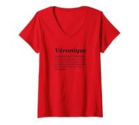 Femme VÉRONIQUE Prénom Définition | Synonyme Déesse - Drôle Humour T-Shirt avec Col en V, Rouge, M