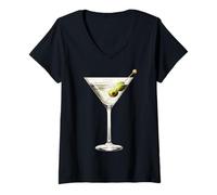 Femme Verre à Martini Vert Olive pour Barman Vodka gin Cocktail Boisson T-Shirt avec Col en V