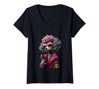 Femme Verre à vin Motif Caniche Rose T-Shirt avec Col en V