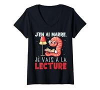 Femme vers De Terre Lecture Amateurs De Livres Amateurs T-Shirt avec Col en V