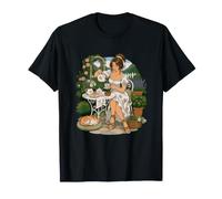 Femme Versant du thé dans Un Pot Floral dans Un Jardin T-Shirt