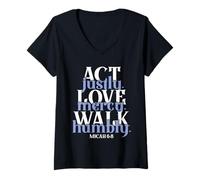Femme Verse biblique Act Justly Love Mercy Walk Humbly God T-Shirt avec Col en V