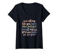 Femme Verse de la Bible chrétienne et Toute ma Vie tu as été fidèle T-Shirt avec Col en V