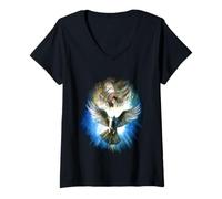 Femme Verser Le vin Nouveau de la Colombe de la Paix du Saint-Esprit T-Shirt avec Col en V