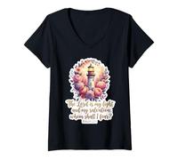 Femme Verset de Femme chrétienne Le Seigneur est ma lumière et Mon Salut T-Shirt avec Col en V