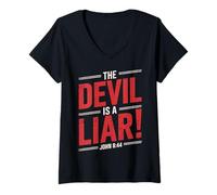 Femme Verset de Foi chrétienne Jean 8:44 Le Diable est Un menteur T-Shirt avec Col en V