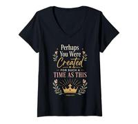 Femme Verset de la Bible chrétienne Citation Esther Couronne Florale Foi T-Shirt avec Col en V