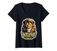 Femme Verset de la Bible chrétienne Le Seigneur est ma lumière et Mon Salut T-Shirt avec Col en V