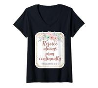 Femme Verset de la Bible pour Une chrétienne : réjouissez-Vous, priez Toujours T-Shirt avec Col en V