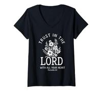 Femme Verset Floral de la Bible chrétienne « Trust in The Lord » T-Shirt avec Col en V