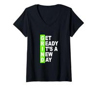 Femme Vert Get Ready It's A New Day - Grind Green T-Shirt avec Col en V