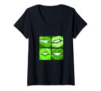 Femme Vert Read My Lips Green Graphic T-Shirt avec Col en V