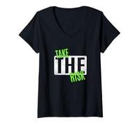 Femme Vert Take The Risk Green Graphic T-Shirt avec Col en V
