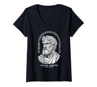 Femme Vertus stoïques Marcus Aurelius Temple en Pierre Stoïcisme T-Shirt avec Col en V