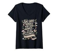 Femme Very Good Advice Alice au Pays des Merveilles Citation T-Shirt avec Col en V