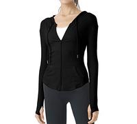 Femme Veste de Alpinisme avec Poches Veste de Yoga à Capuche Veste de Sport avec Pouce des Trous Course Sport Yoga Noir - L
