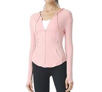 Femme Veste de Alpinisme avec Poches Veste de Yoga à Capuche Veste de Sport avec Pouce des Trous Course Sport Yoga Rose - M