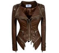 Femme Veste en Cuir Automne Femmes Moto Moto Zipper Veste Rivet Punk Slim Manteau Vêtements D'extérieur Casual Moto Manteau,1,M