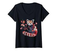 Femme Veste Kimono Cat Bear T Petits Pandas Haori Panda Rouge T-Shirt avec Col en V