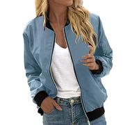 Femme Veste Militaire Coupe Blouson pour Femme Manteau Court Casual Zipper Jacket Poches Utility Jacket Automne Hiver Veste Manteau Outwear Classique Multi-Poches à Manches Longues (03-Sky Blue, L)