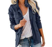 Femme Veste Militaire Coupe Blouson pour Femme Manteau Court Casual Zipper Jacket Poches Utility Jacket Automne Hiver Veste Manteau Outwear Classique Multi-Poches à Manches Longues (02-Dark Blue, L)