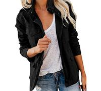 Femme Veste Militaire Coupe Blouson pour Femme Manteau Court Casual Zipper Jacket Poches Utility Jacket Automne Hiver Veste Manteau Outwear Classique Multi-Poches à Manches Longues (02-Black, L)
