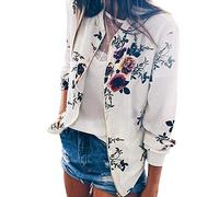 Femme Veste Motard Blouson Court Zippe a Motifs des Fleurs Bombers Jacket Printemps Autonme Femmes Fahion Fleuri Blouson Veste Molto Veste Chic Manches Longues (A, XL)