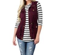 Femme Veste sans Manches Gilet sans Manche Multipoches Bodywarmer Exterieur Gilet Reporter Chasse Travail Camping Randonnée Rouge S