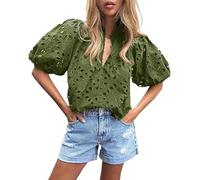 Femme Vetement Chic Soldes Bon Cadeau Amazon Noel Tenue De Fete Femme Chic Tee Shirts Manche Longue Vert Haut Couleur Chair Tunique Orientale Tops Voile Fluide Mousseline Broderie Anglaise Chemise