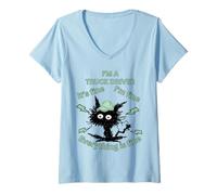 Femme Vêtement de Travail Humoristique « I'm a Truck Driver Everything is Fine » T-Shirt avec Col en V