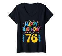 Femme Vêtements de Joyeux 76e Anniversaire, Design de fête coloré T-Shirt avec Col en V