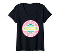Femme Vêtements de plage roses originaux Route 66 T-Shirt avec Col en V