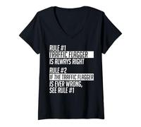 Femme Vêtements de signalisation de trafic - Design Unique et drôle de Drapeaux T-Shirt avec Col en V