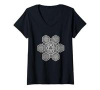 Femme Vêtements de Yoga Fractal Evolution Experience Spiritual Festival T-Shirt avec Col en V