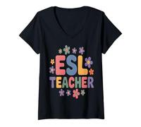 Femme Vêtements d'éducateur en Langue Seconde Anglais T-Shirt avec Col en V