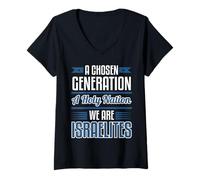 Femme Vêtements israélites hébreux noirs Chosen Nation We're Holy T-Shirt avec Col en V