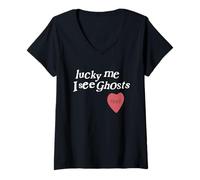 Femme Vêtements Lucky Me I See Ghosts Funny Lover T-Shirt avec Col en V