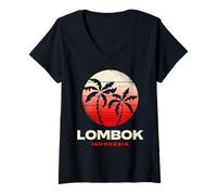 Femme Vêtements rétro Lombok Indonesia pour Coucher de Soleil T-Shirt avec Col en V