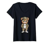 Femme Vêtements Streetwear sympas avec Motif Ours en Peluche T-Shirt avec Col en V