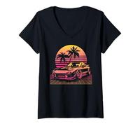 Femme Vêtements technologiques JDM RX7 FD Néo-Rétro Synthwave Drift T-Shirt avec Col en V