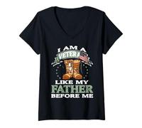 Femme Vétéran Fier comme Mon père Avant Moi Bottes T-Shirt avec Col en V